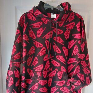 Nike Mens Hoodie Black Red Long Sleeve Draw String Graphic Size Large Grunge Y2K